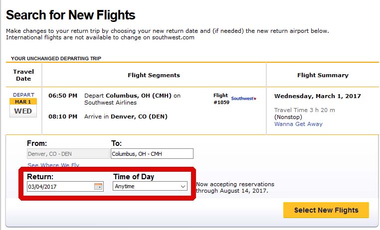 Changing Southwest flight