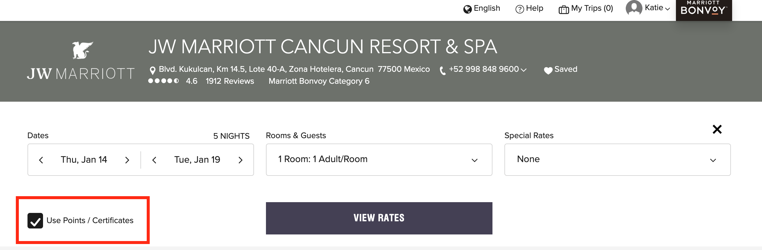 How to book the JW Marriott Cancun using points