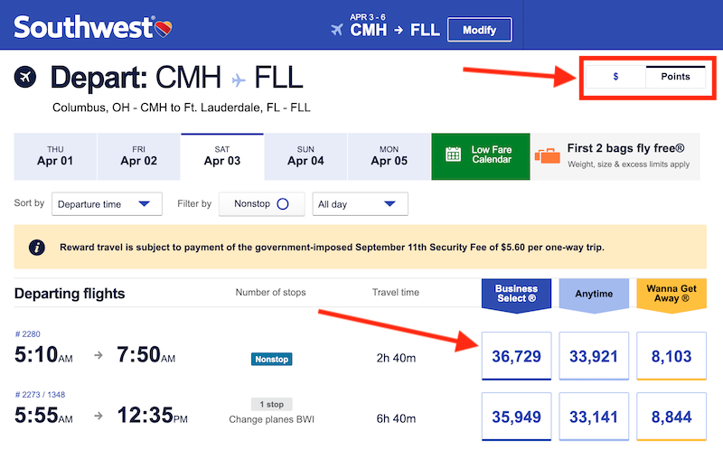 How to use Southwest points