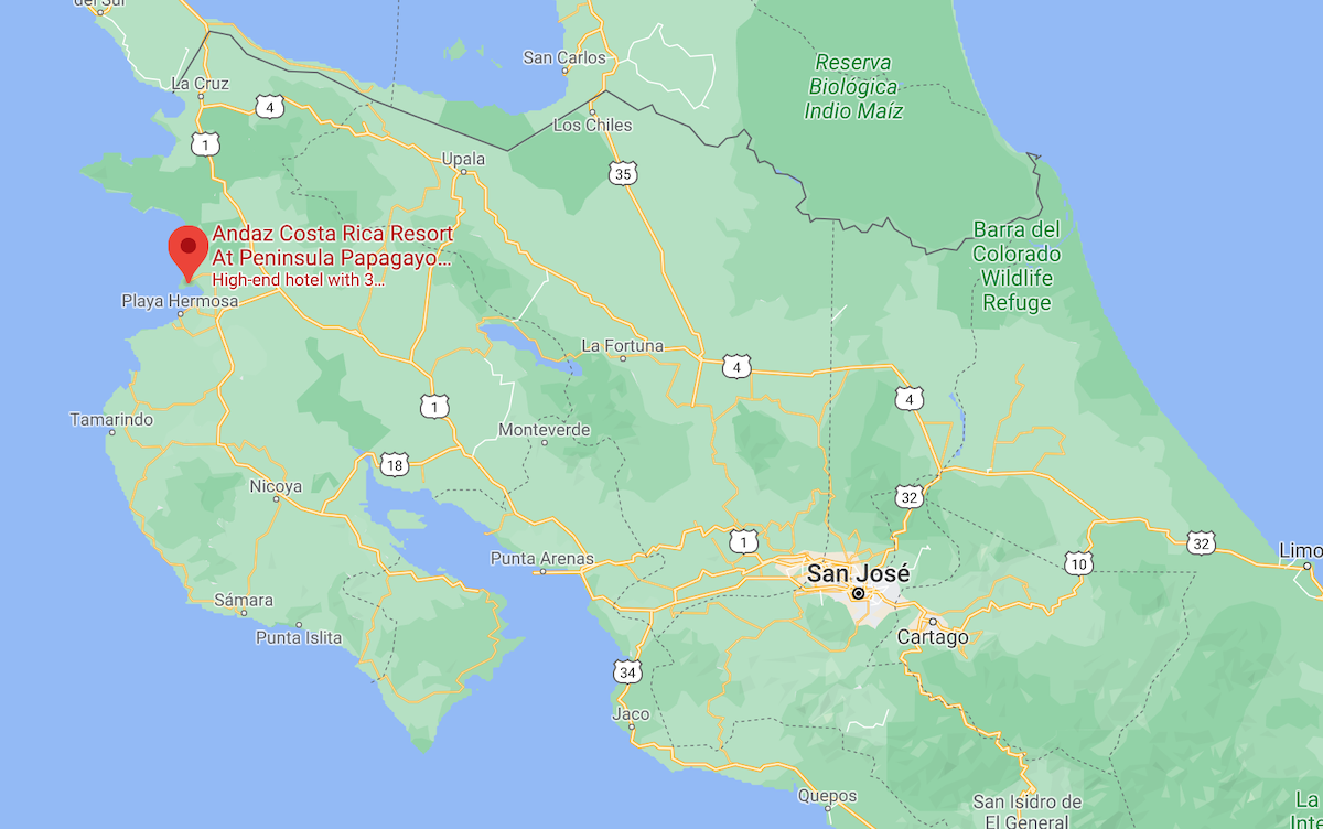 Location of Andaz Peninsula Papagao in Costa Rica