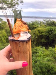 pineapple drink in bamboo cup