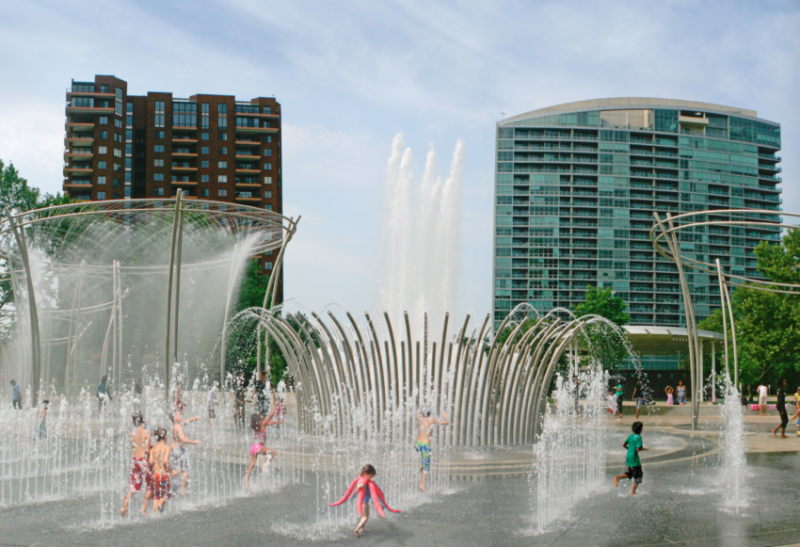 scioto mile fountains in downtown Columbus, Ohio