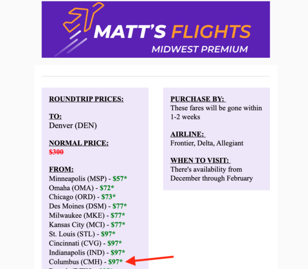 Matt's Flights Reviews: Matt's Flights Alert Email