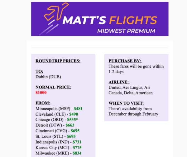 Matt's Flights Premium subscription midwest region