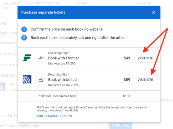 Matt's Flights results on Google Flights