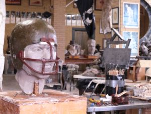 Archie Griffin sculpture in progress at Alan Cottrill Studio