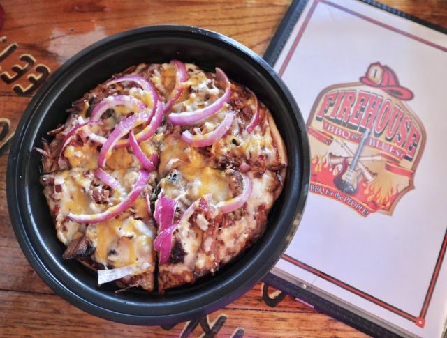 Firehouse BBQ Bacon and Brisket pizza