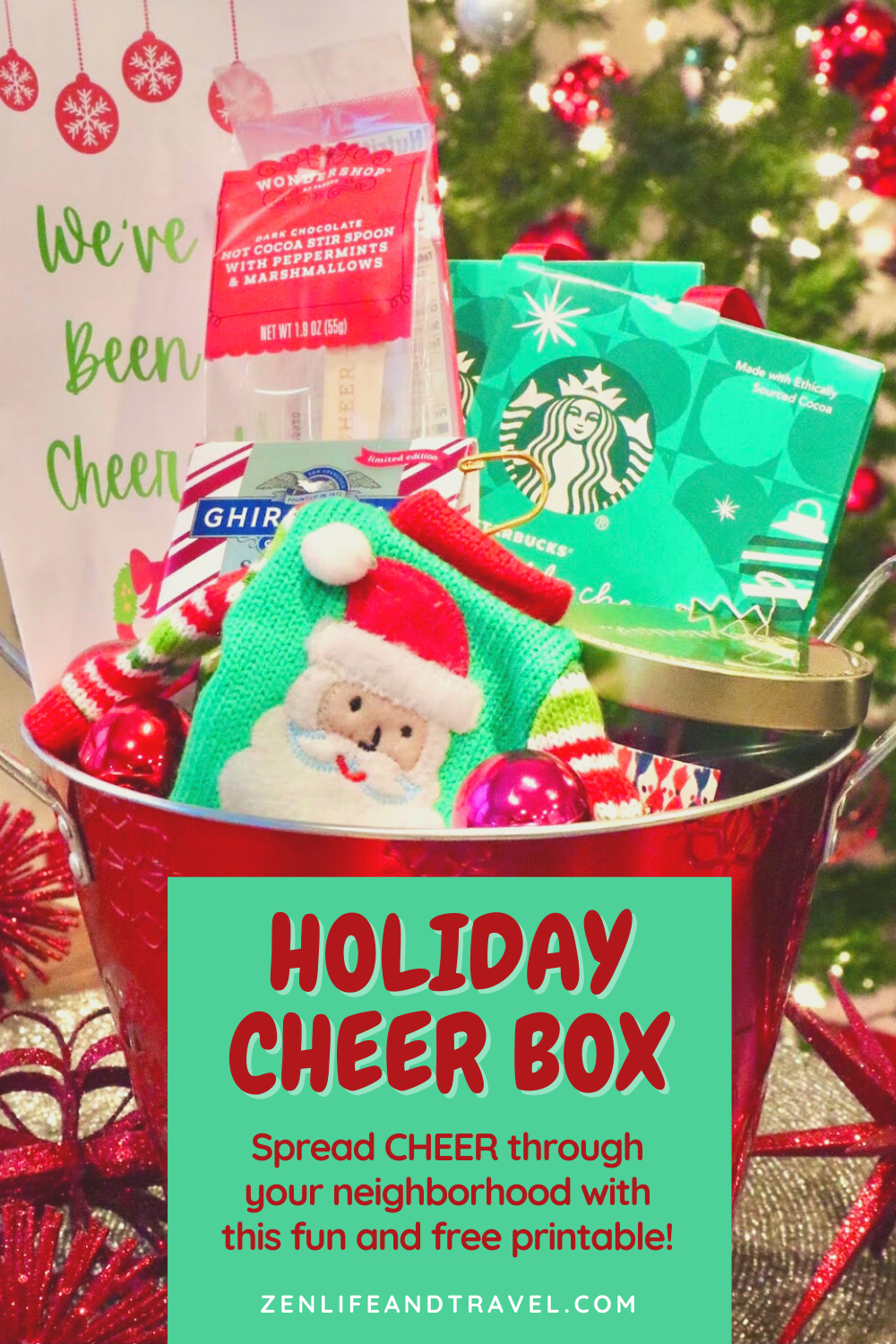 Holiday Cheer Box: Spread CHEER through your neighborhood with this fun and FREE holiday printable. Gather a small treat for a couple of neighbors and secretly drop them off along with this printable sign. Then watch as the We Have Been Cheered signs pop up throughout your neighborhood.