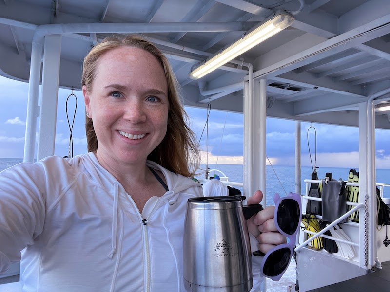 Wearing a rashguard on a scuba diving liveaboard trip in Belize